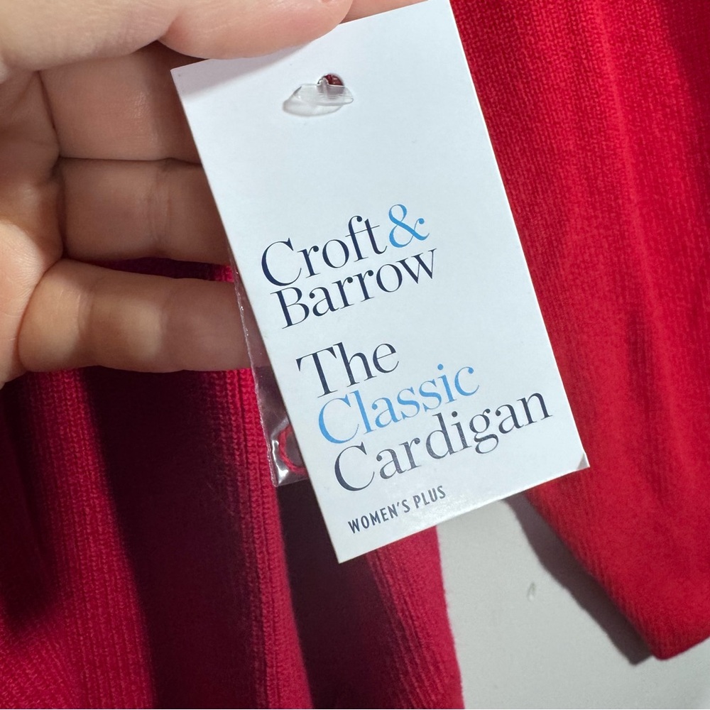 Croft & Barrow Cardigan 3X Red Open Front Knit Sweater Pockets Plus - Picture 3 of 5